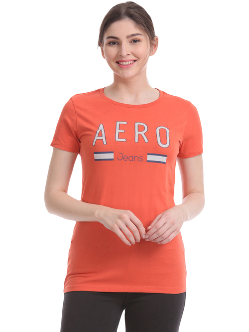 Aeropostale Coral Cotton Printed T-Shirt Price in India