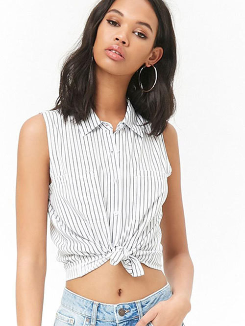 Forever 21 White & Navy Striped Shirt Price in India