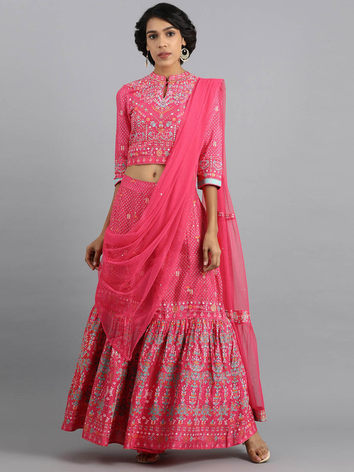 W Hot Pink Printed Top Sharara Set Price in India