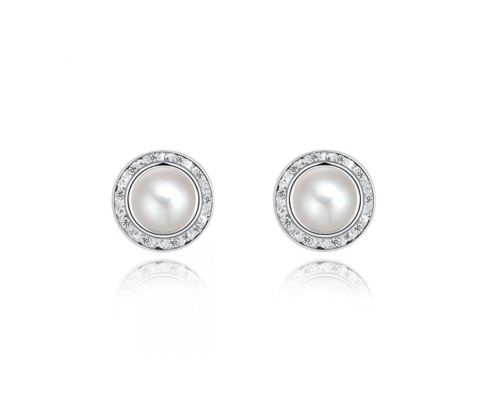 Silver Shoppee Austrian Crystal and Pearl Studded Sterling Silver Earrings for Women (SSER1341) Price in India