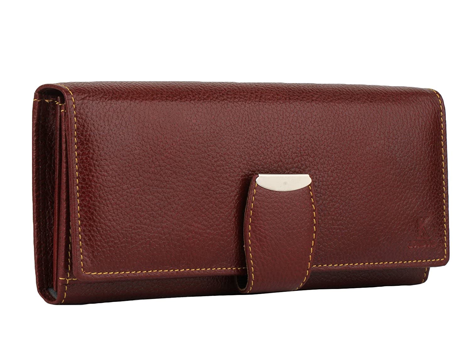 K London Stylish Maroon Red Long Women Purse Wallet Clutch with Loop Closure & 2 Zipped Pockets - AZ01_Leather_Maroon Price in India