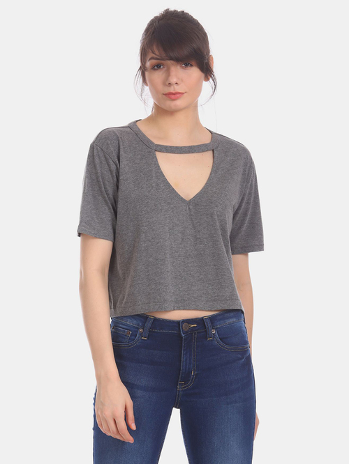 Aeropostale Grey Textured T-Shirt Price in India