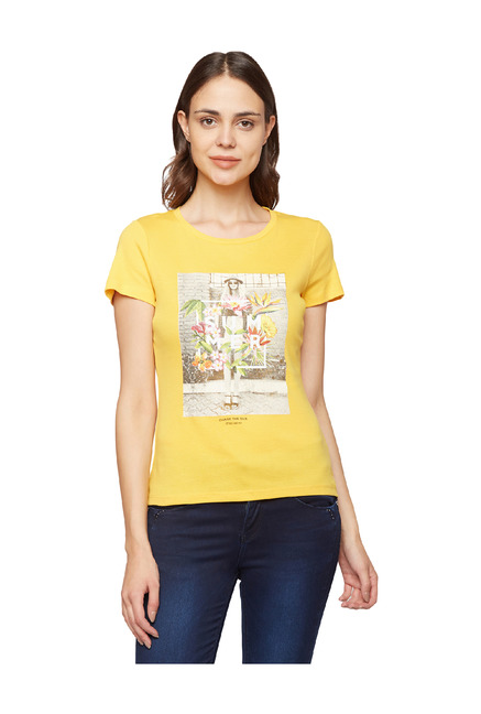 MADAME Mustard Printed Top Price in India