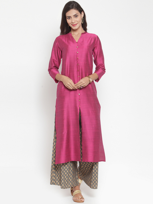 Varanga Magenta & Grey Kurti Palazzo Set Price in India