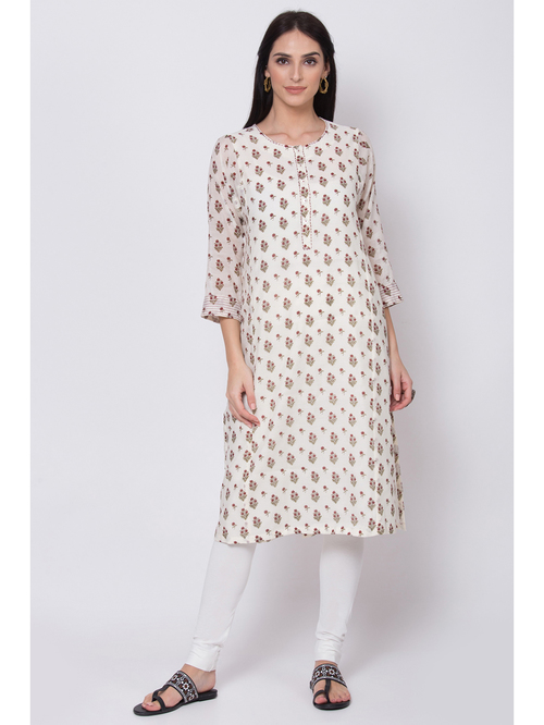 Biba White Printed Kurta Pant Set Price in India