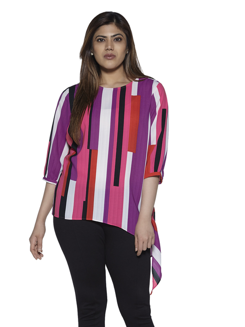 Gia Curve by Westside Pink Stripe Print Genie Top Price in India