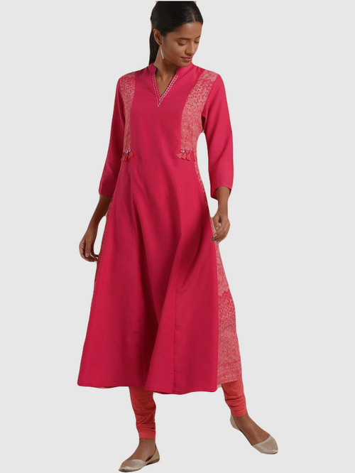 Imara Pink Printed A Line Kurta Price in India