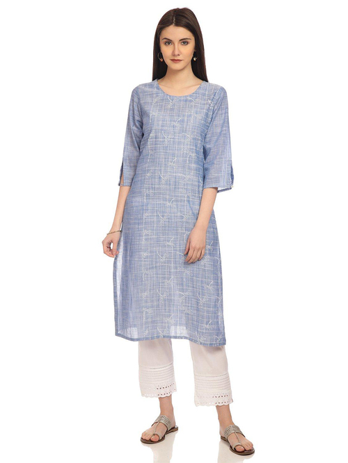 Rangriti Blue Cotton Woven Pattern Straight Kurta Price in India