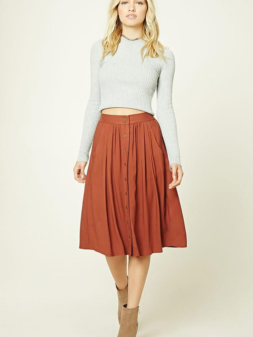 Forever 21 Rust Midi Skirt Price in India