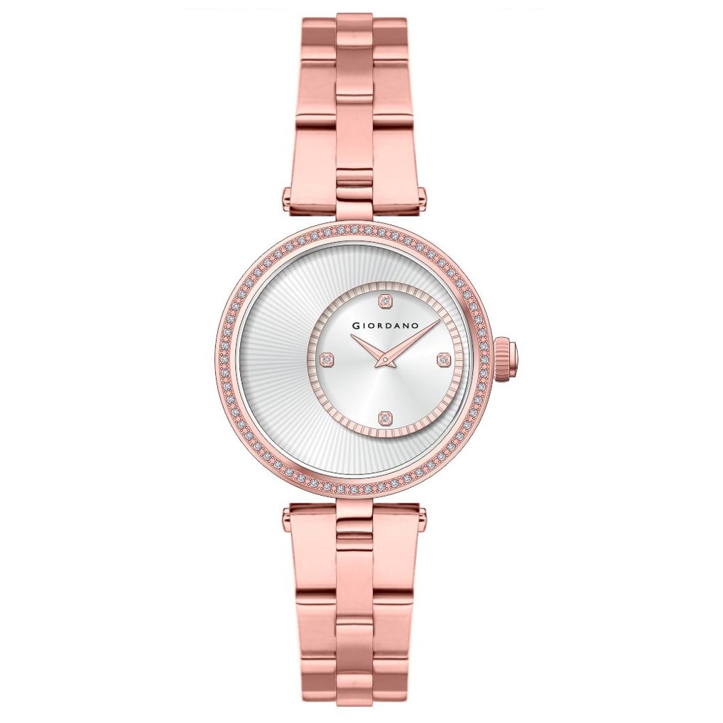 Giordano Women's Silver Dial & Rose Gold Metal Strap Watch, Model No. A2056-33 Price in India