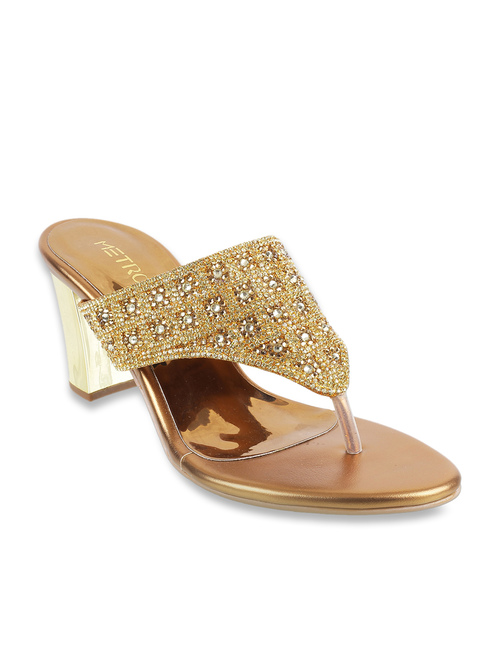 Metro Antique Gold Thong Sandals Price in India