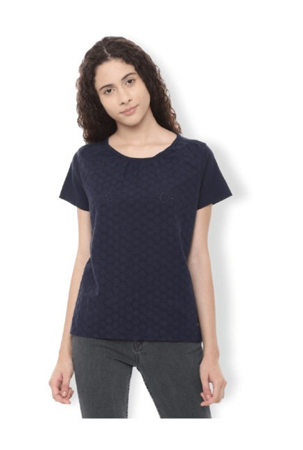 Van Heusen Navy Self Print Top Price in India