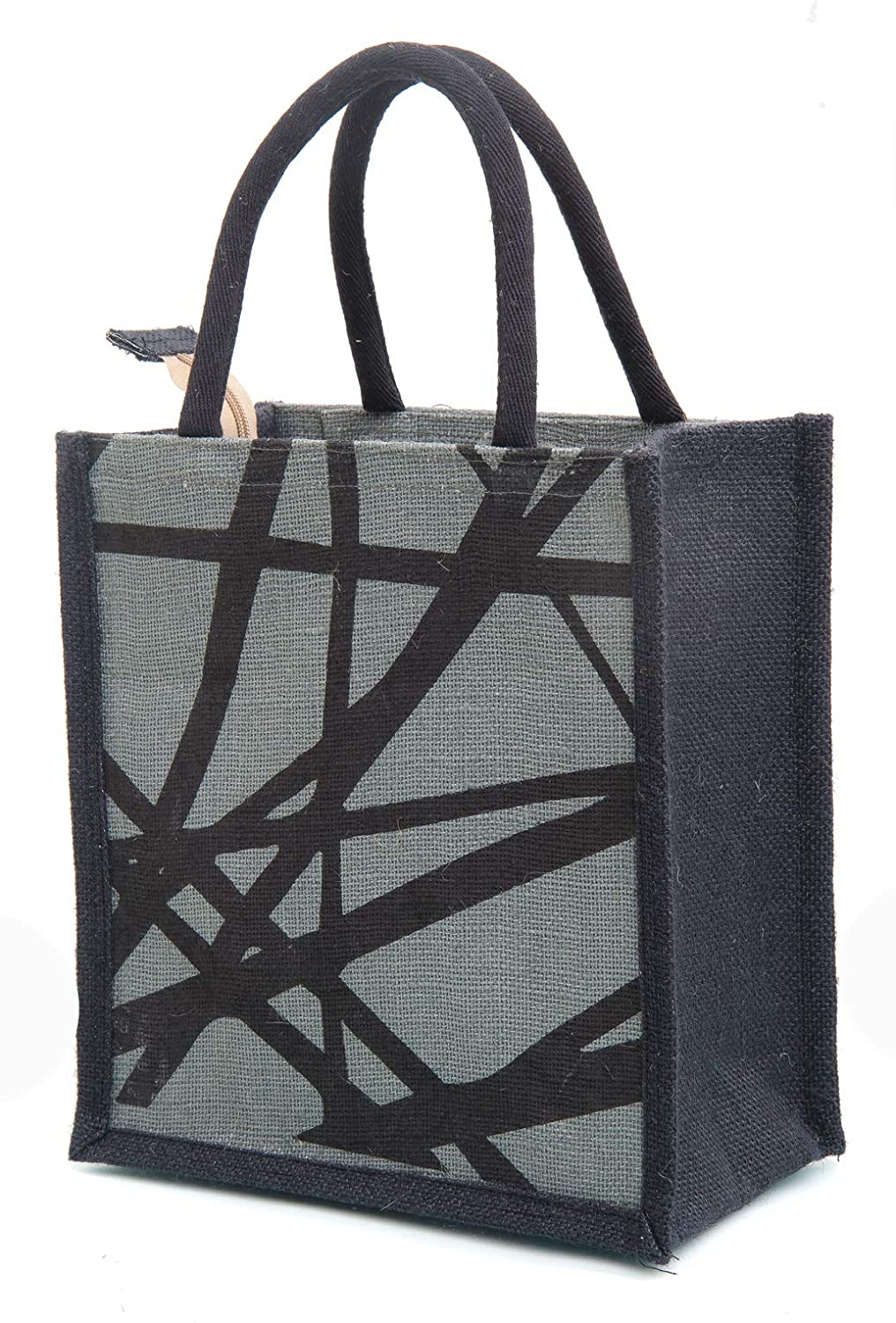 H&B Men's Printed Jute Tiffin Bags with Zip (Grey, Medium) Price in India