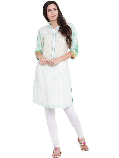 Rangriti White Cotton Printed Straight KURTA Price in India