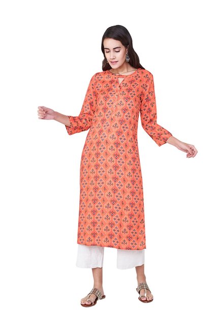 Global Desi Coral Floral Print Kurta Price in India