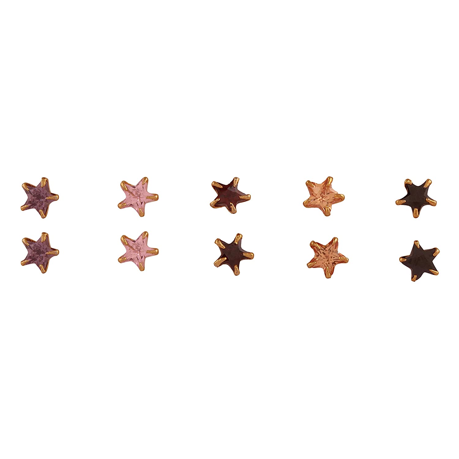 ACCESSHER Star Crystal Ear Studs Combo of 5 Colors Price in India