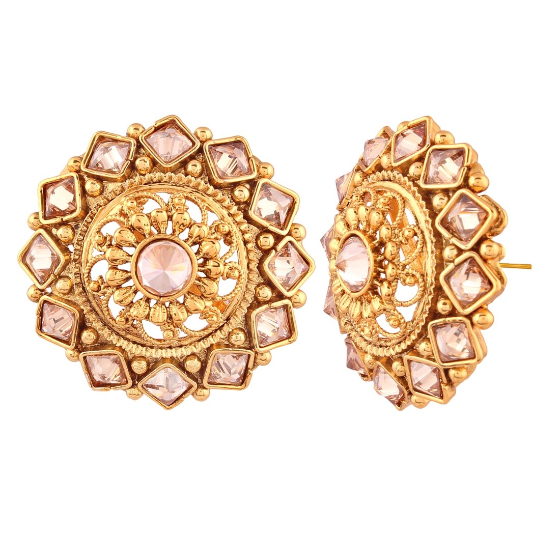 AccessHer Ethnic Handcrafted Antique Gold Round Stud Earring for Women Price in India