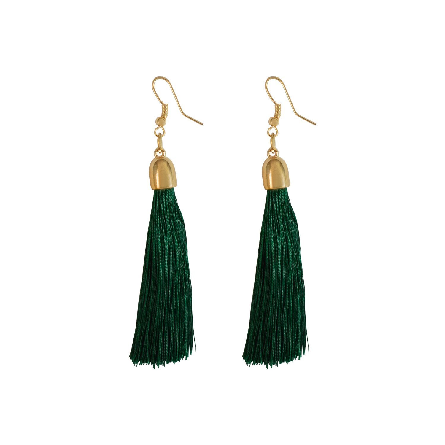 I Jewels Tribal Fringe Rope Gold Plated Green Tassel Earrings for Women Price in India