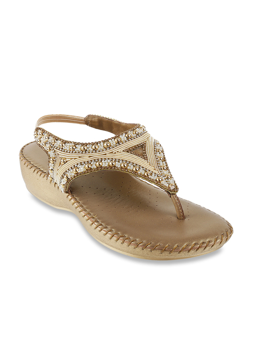 Mochi Antique Gold Sling Back Wedges Price in India