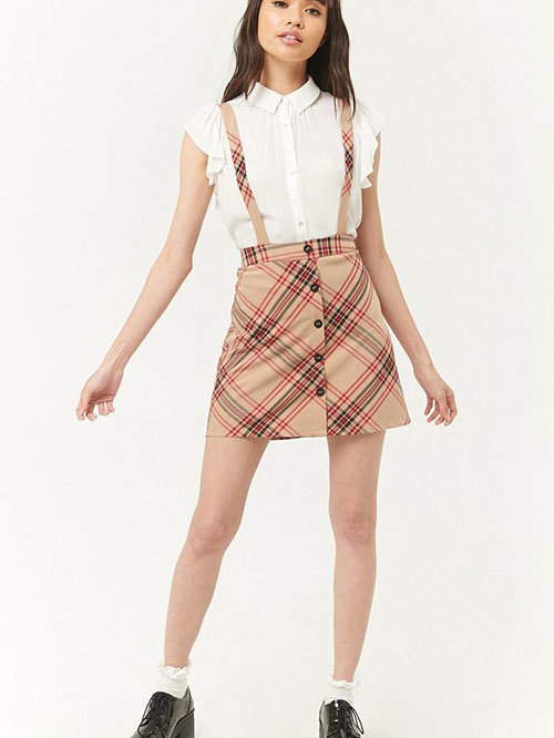 Forever 21 Camel & Red Checks Skirt Price in India