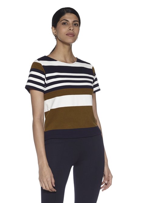 Wardrobe by Westside Tan Striped Poshie Top Price in India