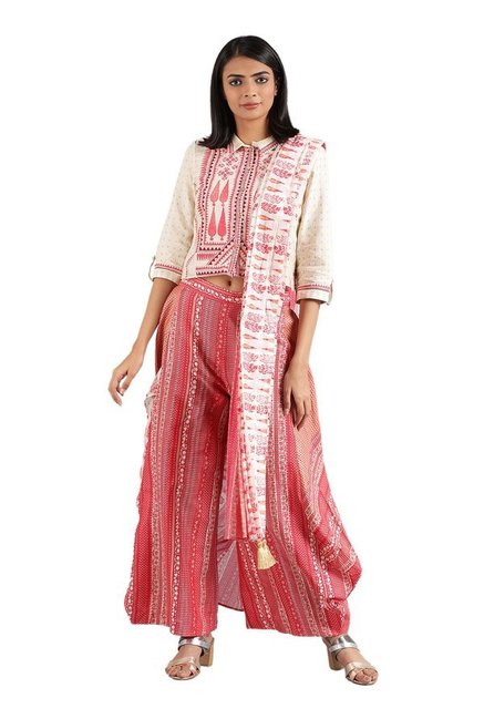 W Off White & Pink Printed Gypsuit Price in India