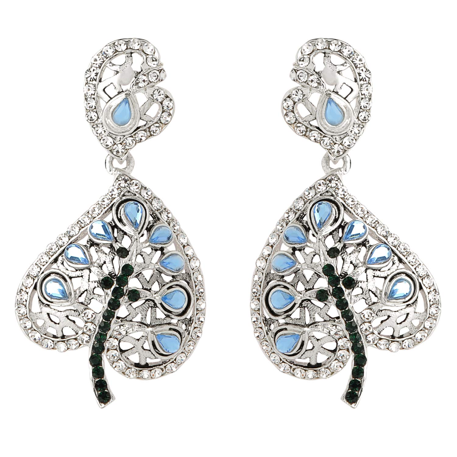 ACCESSHER Rhinestone Stones Used Silver Filigree Paan Motif Earrings Price in India