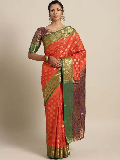 Saree Mall Orange Woven Saree With Unstitched Blouse Price in India