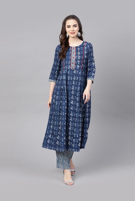 Jaipur Kurti Navy Printed Kurti Palazzo Set Price in India