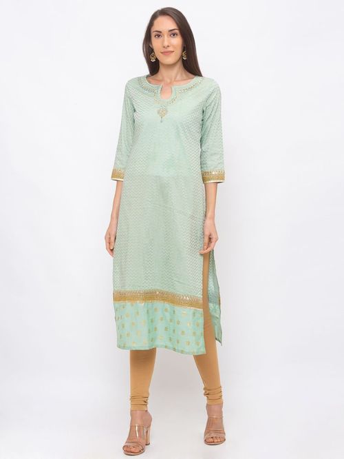 Globus Green Embellished Kurta Price in India