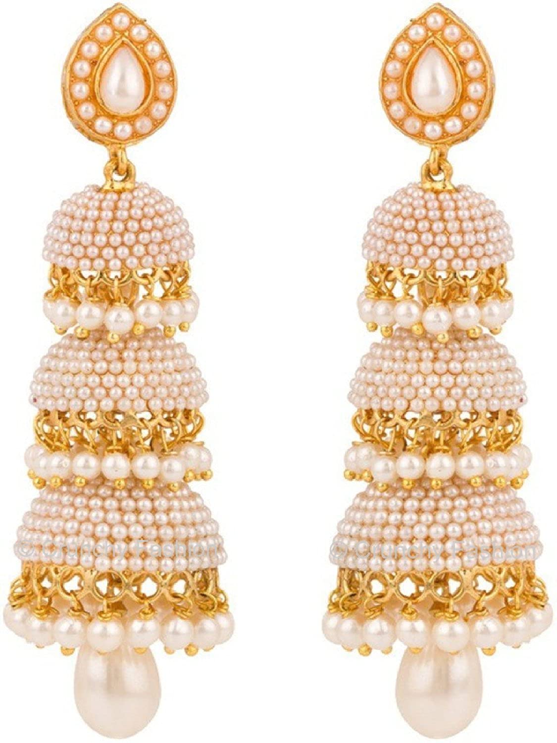 Latest Collection 5 Layer Latkan Jhumka earrings for Girls and Woman White  Color