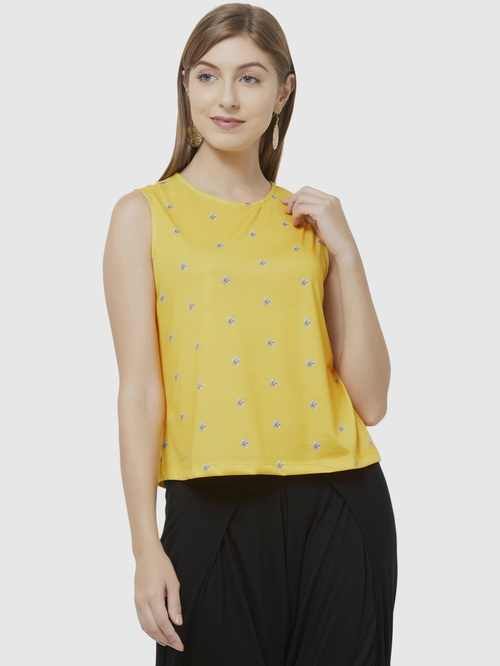 109 F Yellow Floral Print Crop Top Price in India