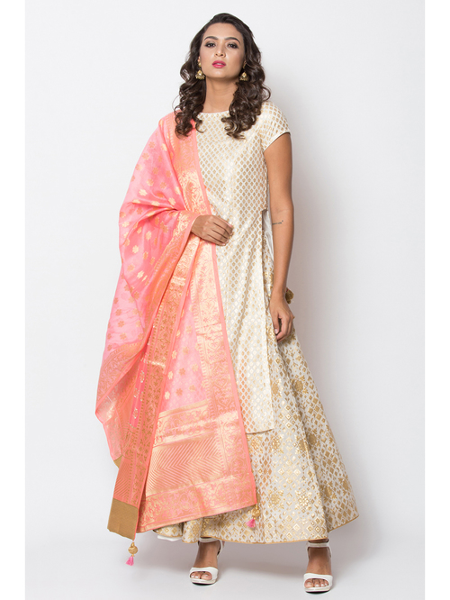 Biba Ivory Printed Kurta Skirt Set With Dupatta Price in India