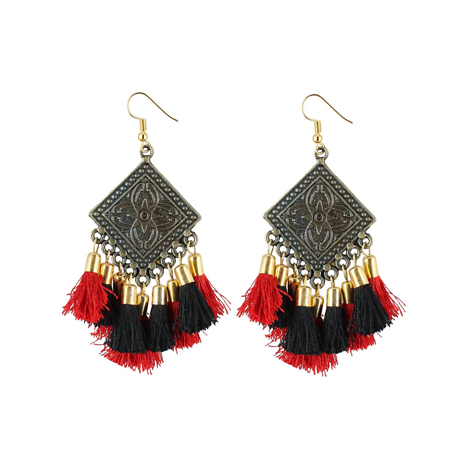Andaaz Red Afgani Oxidized Golden Dangle & Drop Tassel Earring For Women and Girls Price in India