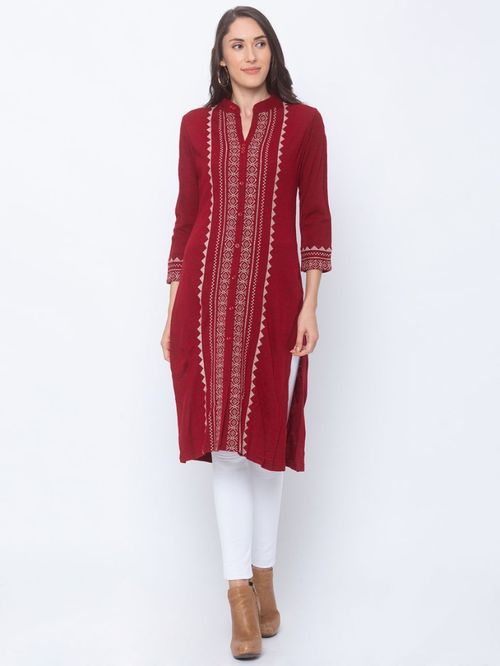 Globus Red Geometric Print Kurta Price in India