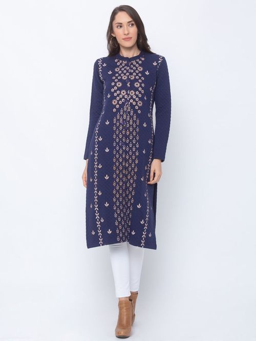 Globus Navy Floral Print Kurta Price in India