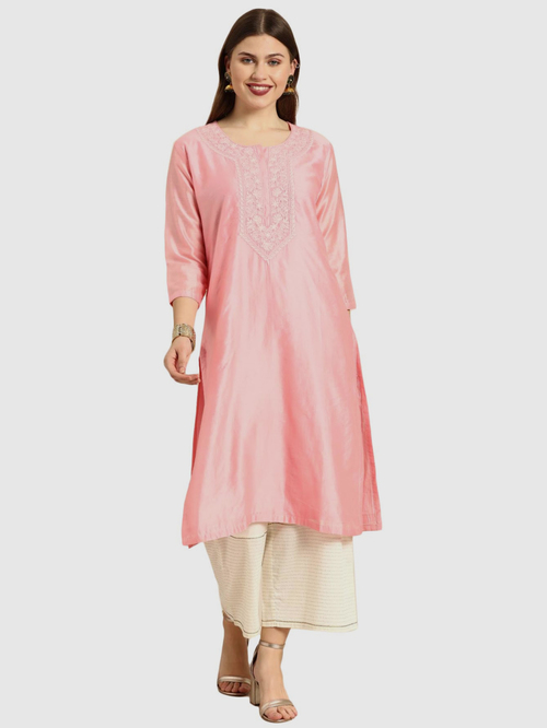 Soch Rose Pink Embroidered Straight Kurta Price in India