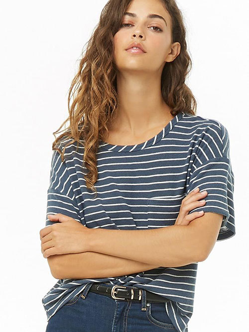 Forever 21 Blue & Cream Striped Top Price in India