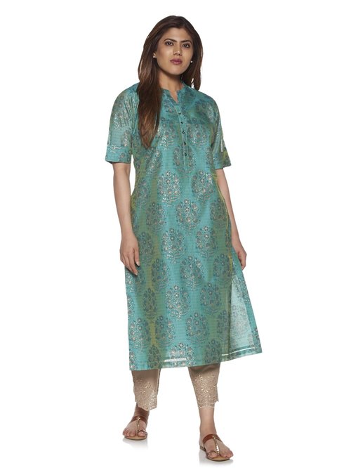 Diza curve by Westside Turquoise Floral Print Straight Kurta Price in India
