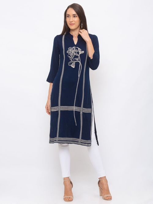 Globus Navy Floral Print Kurta Price in India