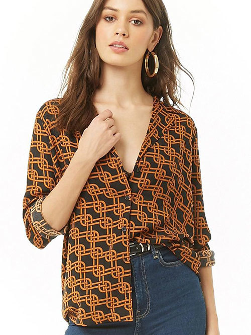 Forever 21 Black & Rust Printed Shirt Price in India