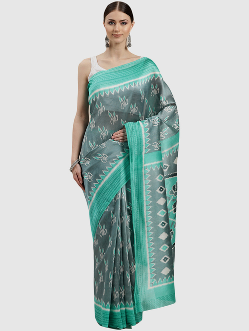 Chhabra 555 Grey Cotton Printed Saree With Unstitched Blouse Price in India