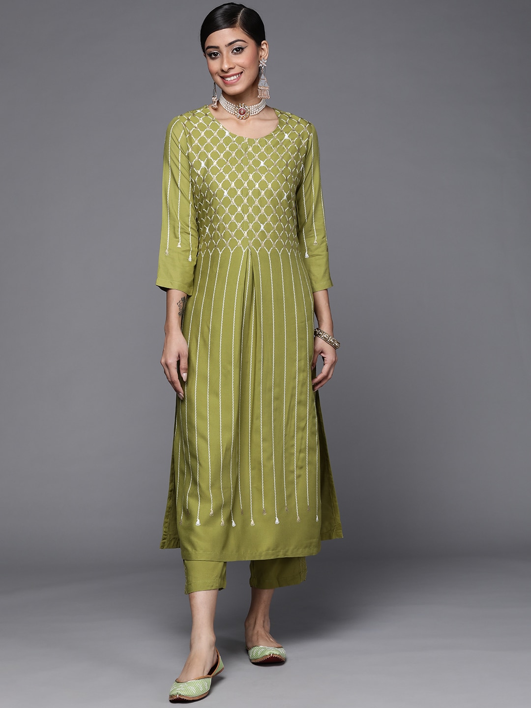 Shae by SASSAFRAS Ethnic Motifs Printed Anarkali Zari Kurta with Trousers   Absolutely Desi