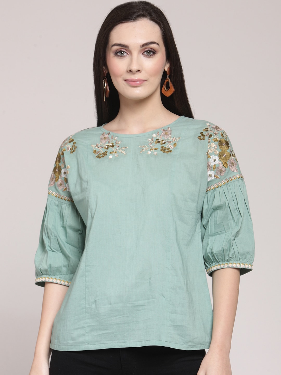 plusS Olive Green A-Line Top Price in India