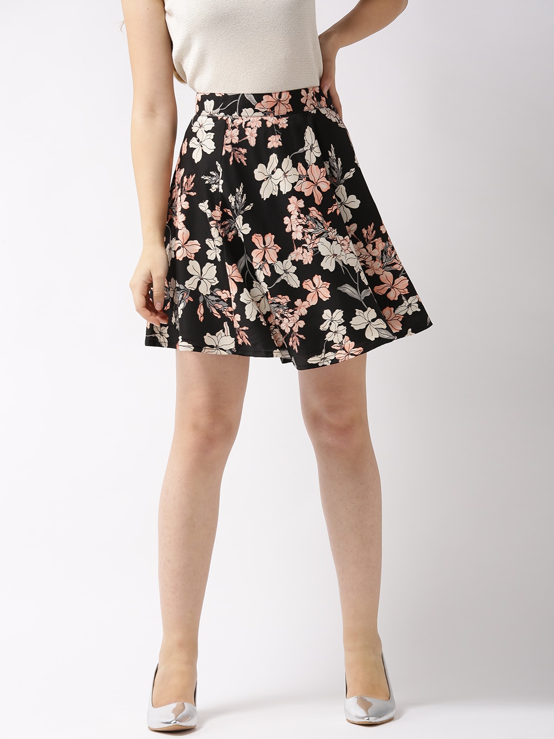 Sera Black & Off-White Printed Flared Skirt Price in India