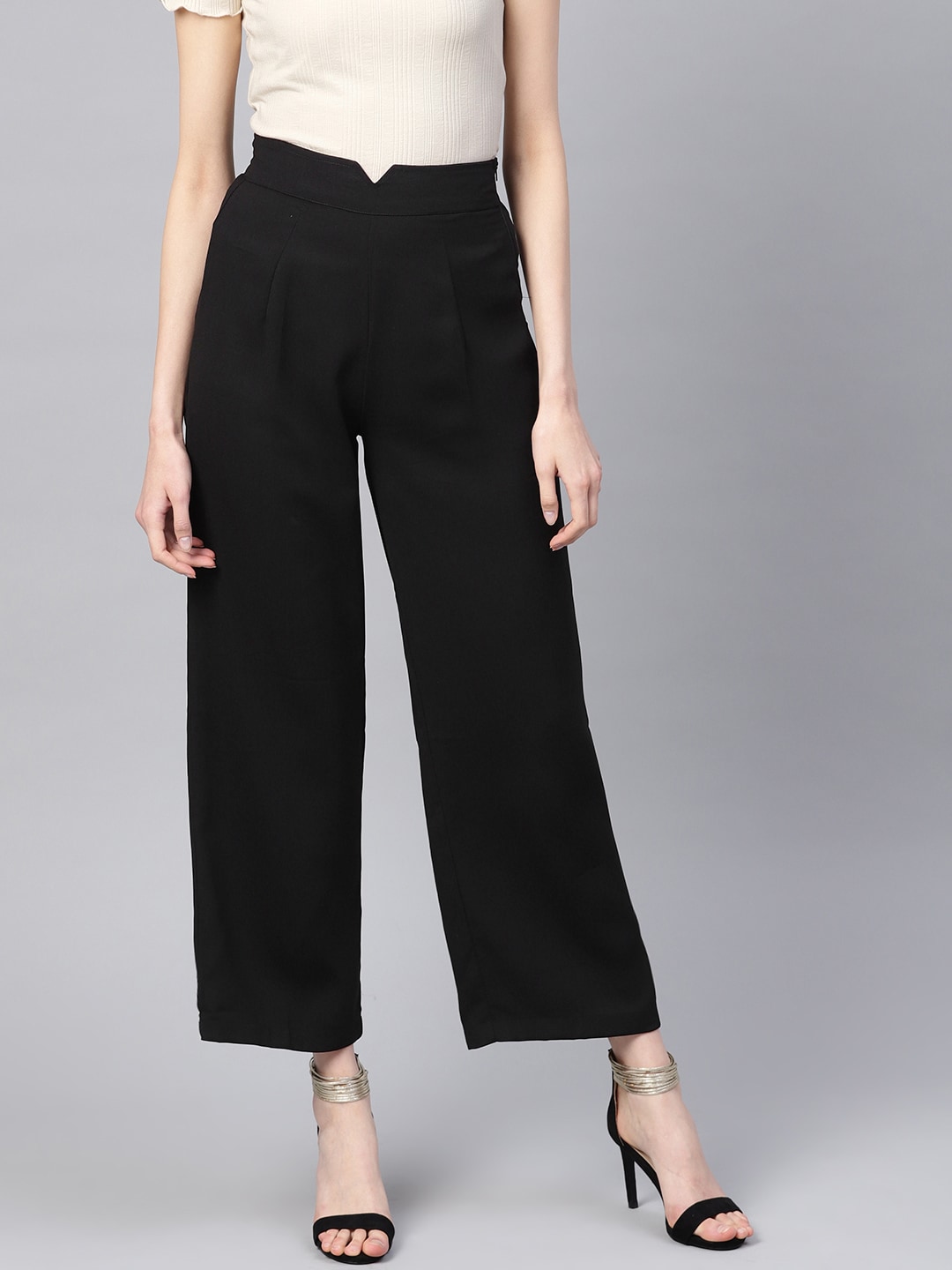 SASSAFRAS Women Black Parallel Trousers Price in India