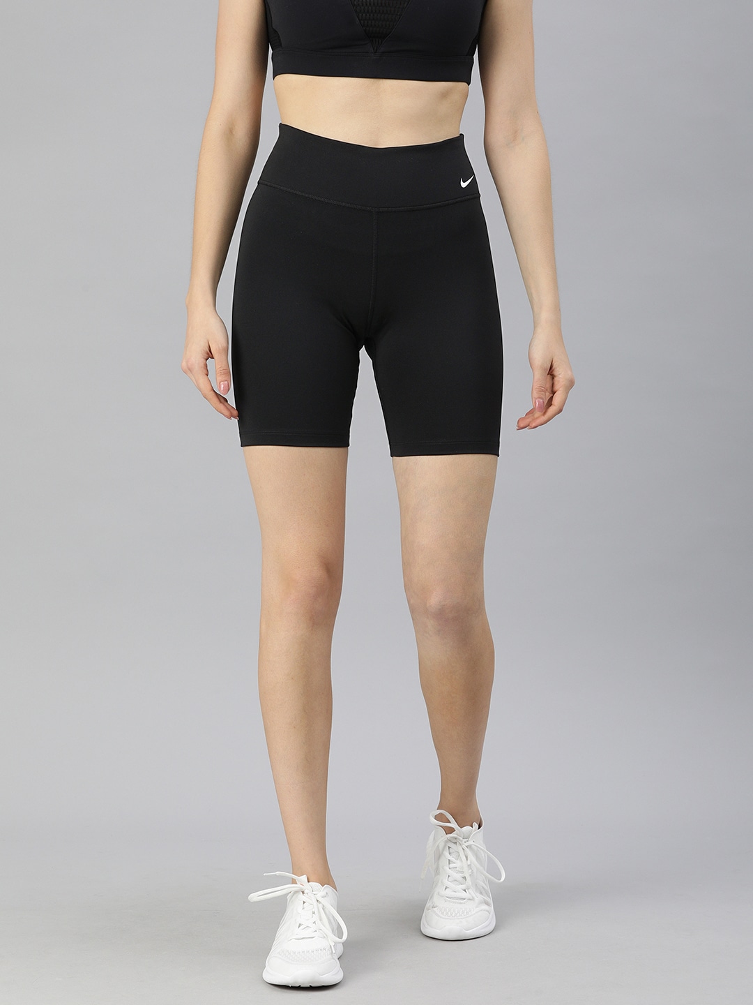 Nike Women Black Solid One Mid-Rise 7" Sports Shorts Price in India