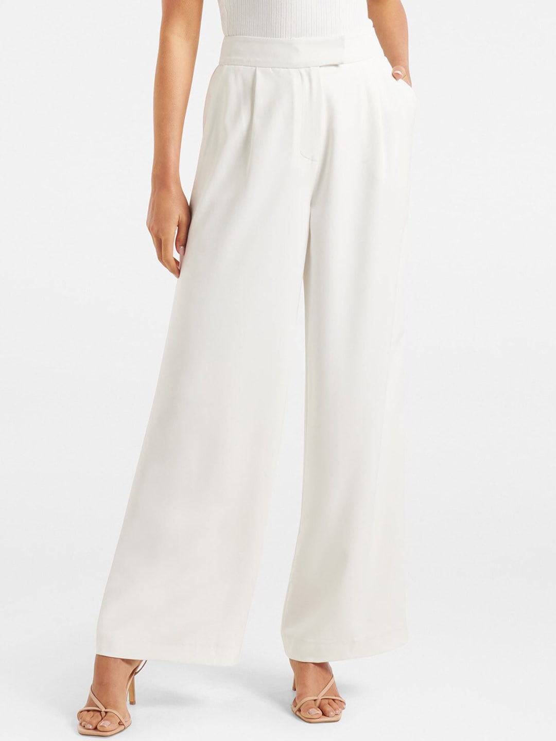 Forever New Women White High-Rise Pleated Trousers Price in India