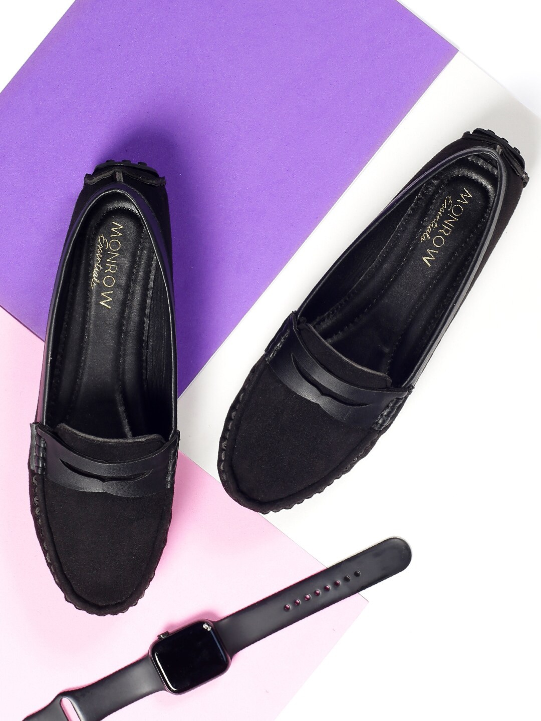 Monrow Women Black Ballerinas Flats Price in India