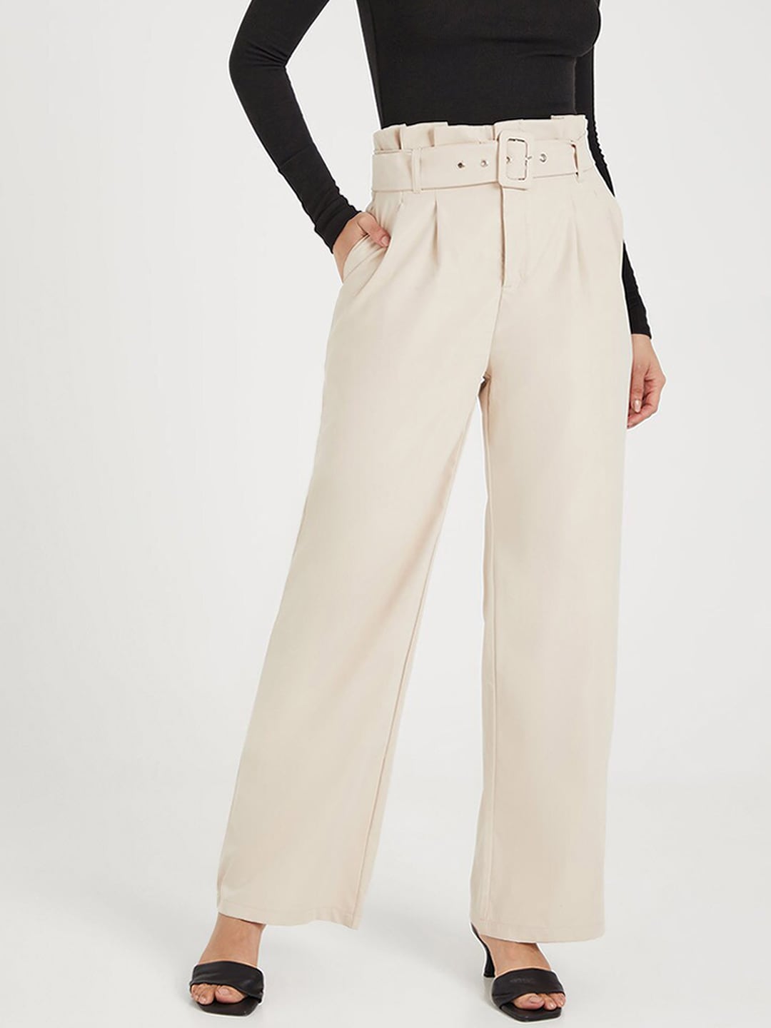 Styli Women Beige High-Rise Chinos Trousers Price in India